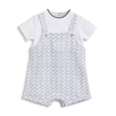 Boys White Printed Short Sleeve Rompers